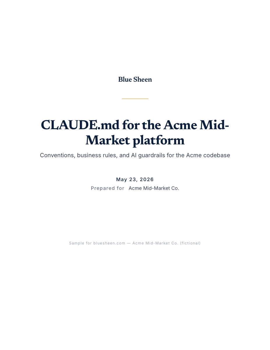 Preview of the CLAUDE.md Generator sample for Acme Mid-Market Co.